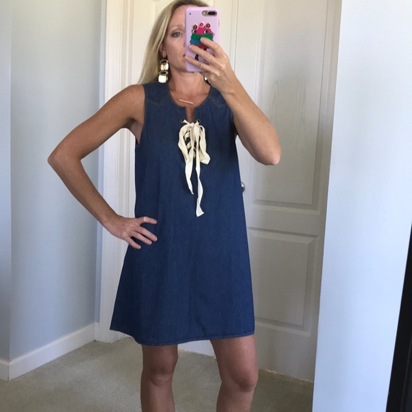 Denim Tie Front Dress - Picture 2 of 8